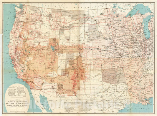 Historic Map : Military Topographical and Geograhical Surveys West of the Mississipp, 1879, Vintage Wall Art