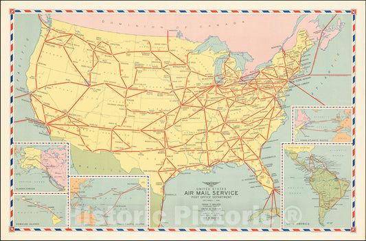 Historic Map : United States Air Mail Service Post Office Department., 1940, Division of Topography, Postmaster General, v1, Vintage Wall Art