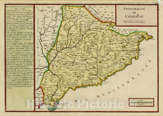 Historic Map : Principaute De Catalogne, 1705, Nicolas de Fer, v1, Vintage Wall Art