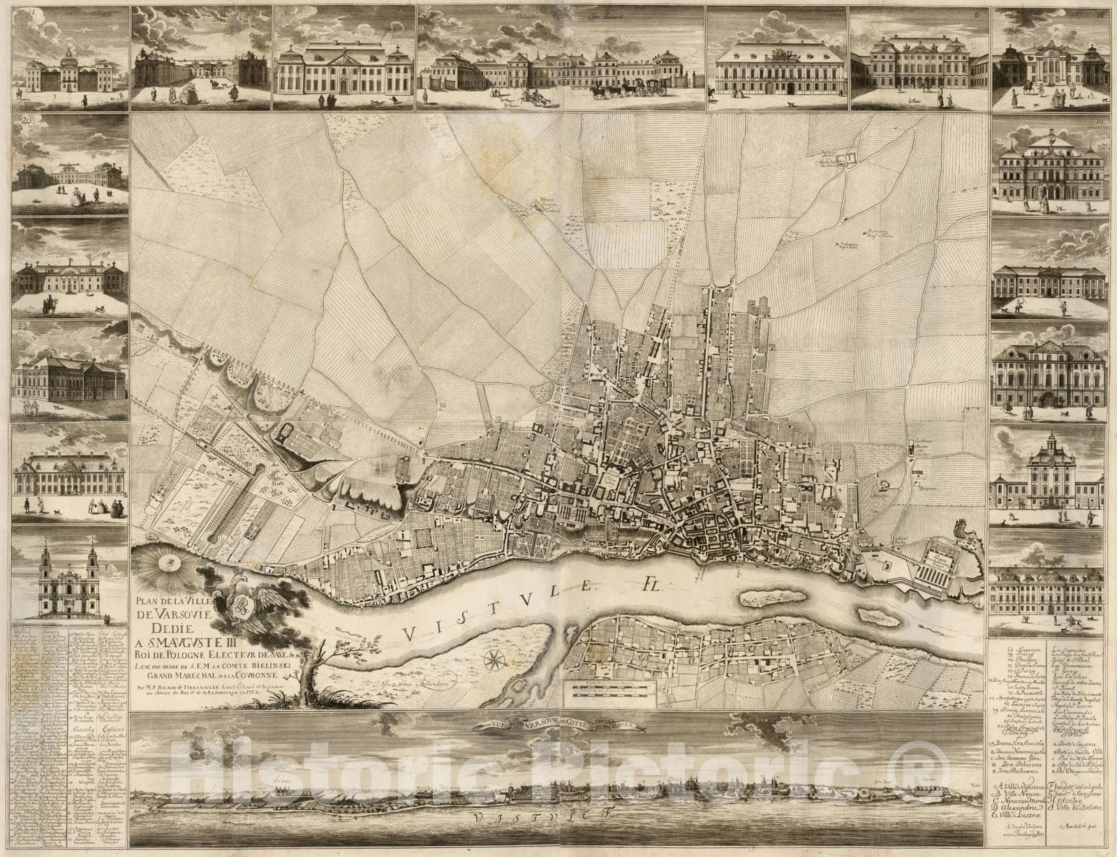 Historic Map : Plan de la Ville de Varsovie Dedie, 1762, Pierre Ricaud de Tirregaille, Vintage Wall Art