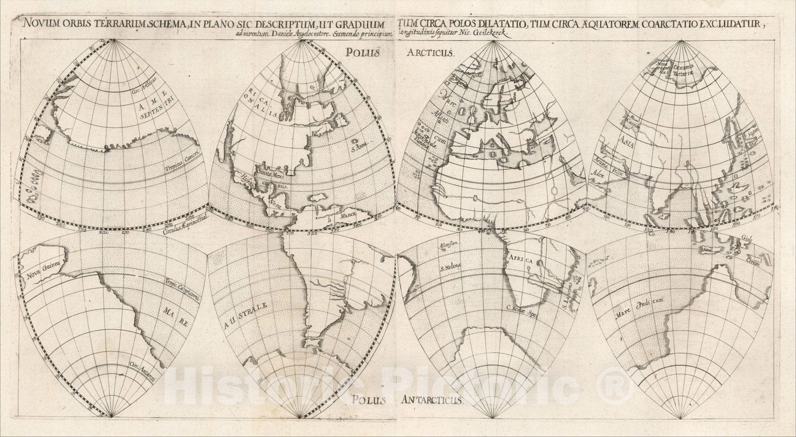 Historic Map : Novum Orbis Terrarum Schema, In Plano Sic Descriptum, Ut Graduum Tum Circa Polos Dilatatio, 1628, , Vintage Wall Art