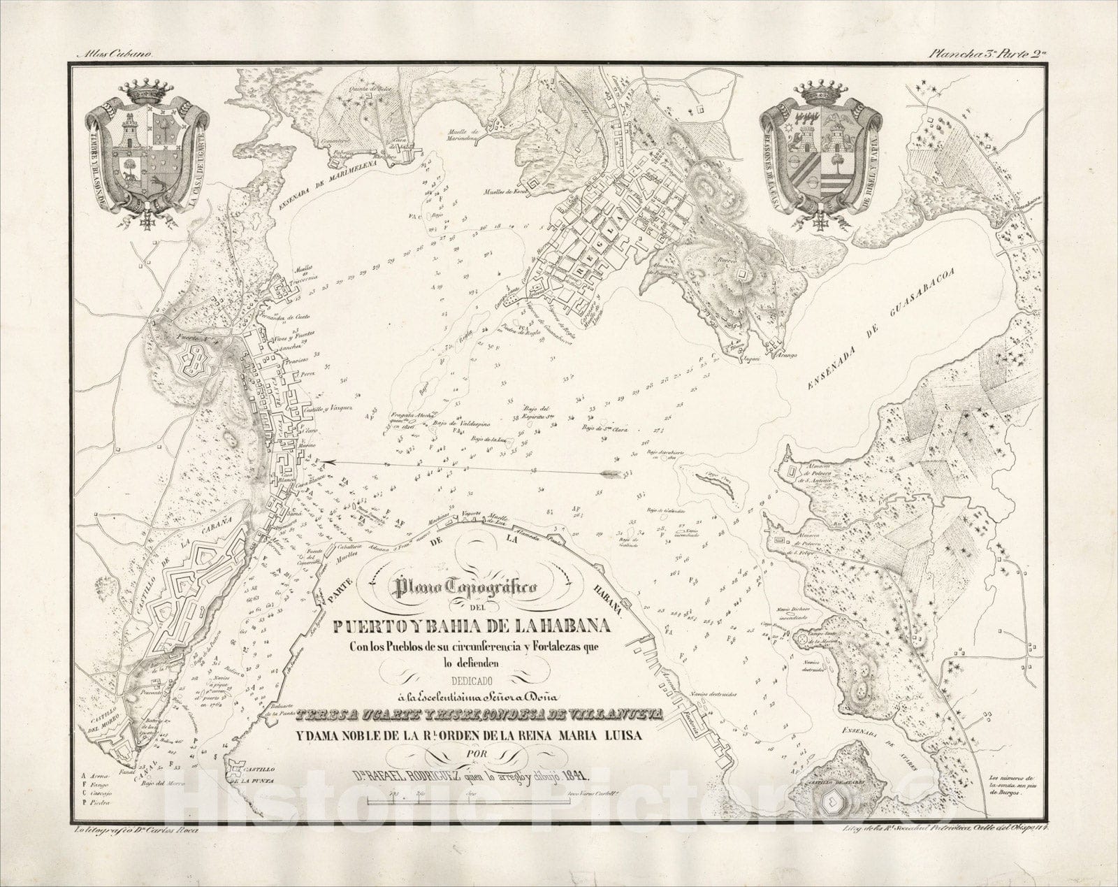 Historic Map : Plano Topografico del Puerto y Bahia de la Habana Con los Pueblos de su circunferencia y Fortalezas que lo defienden, 1841, 1841, Vintage Wall Art