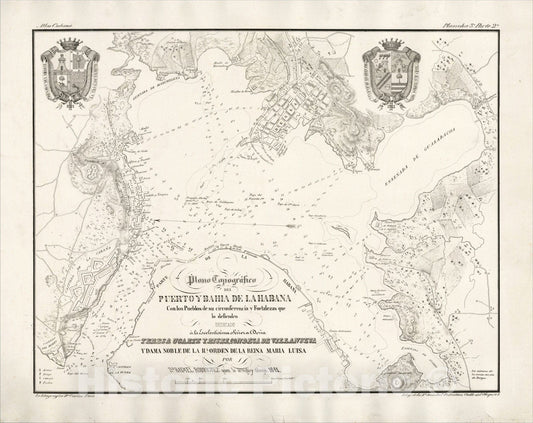 Historic Map : Plano Topografico del Puerto y Bahia de la Habana Con los Pueblos de su circunferencia y Fortalezas que lo defienden, 1841, 1841, Vintage Wall Art
