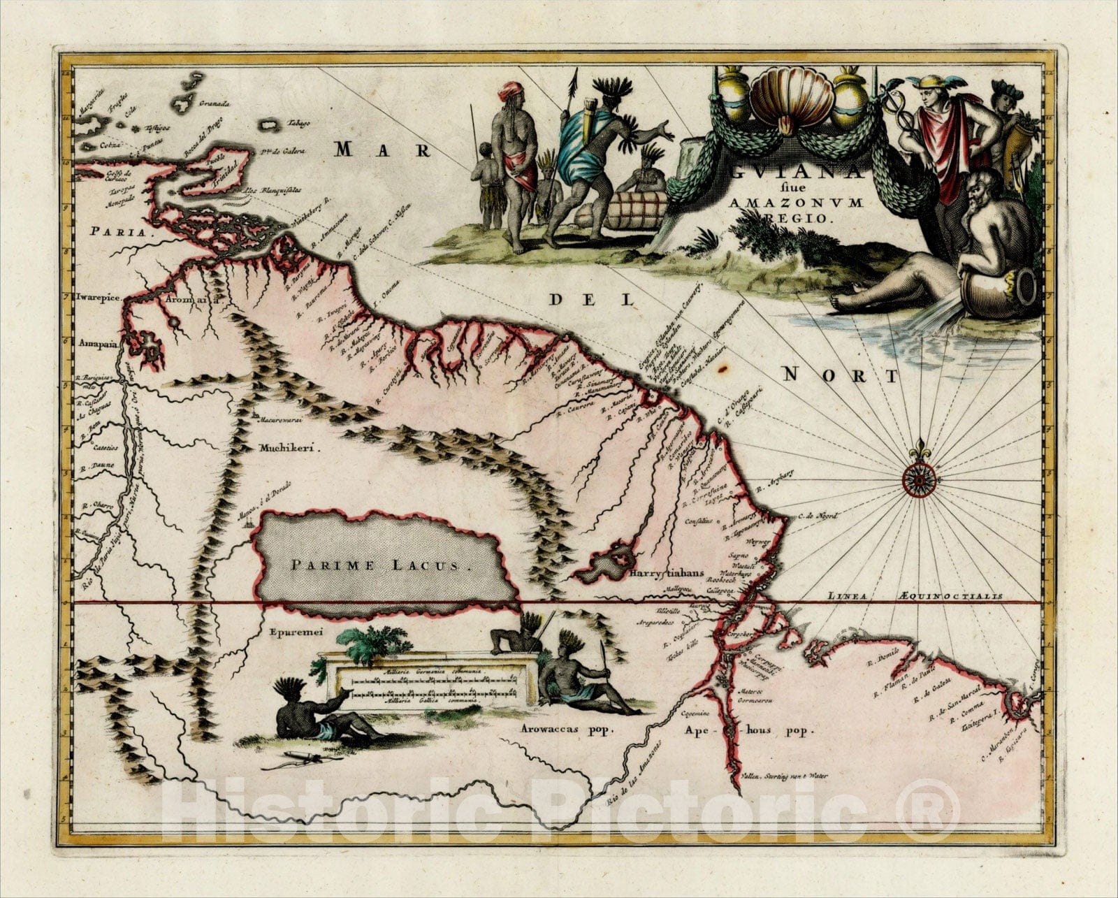 Historic Map : Guiana Sive Amazonum Regio, 1671, John Ogilby, Vintage Wall Art