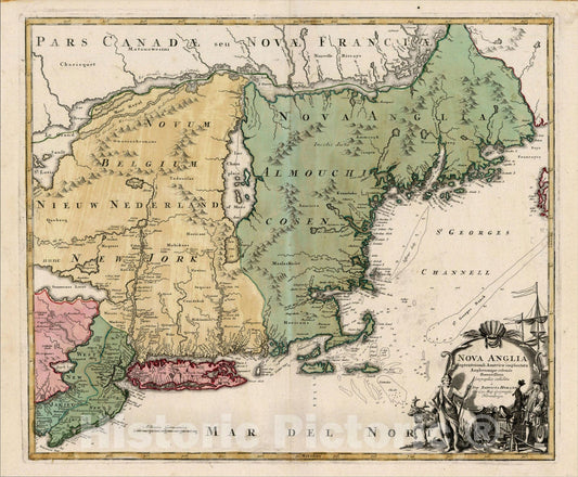 Historic Map : Nova Anglia Septentrionali Americae implantata Anglorumique coloniis florentissima , 1716, , Vintage Wall Art