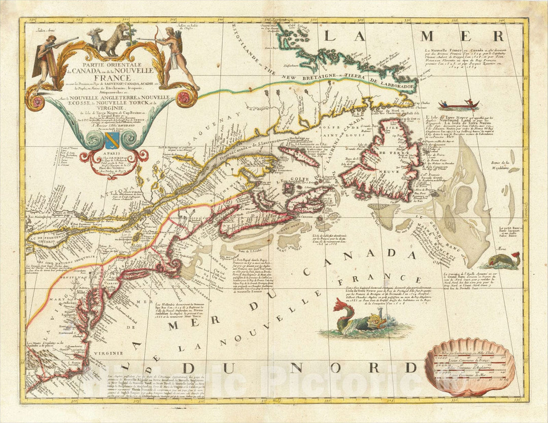 Historic Map : Partie Orientale du Canada ou de la Nouvelle France ou sont les Provinces ou Pays de Sagvenay, Canada, Acadie etc, 1690, Vintage Wall Art