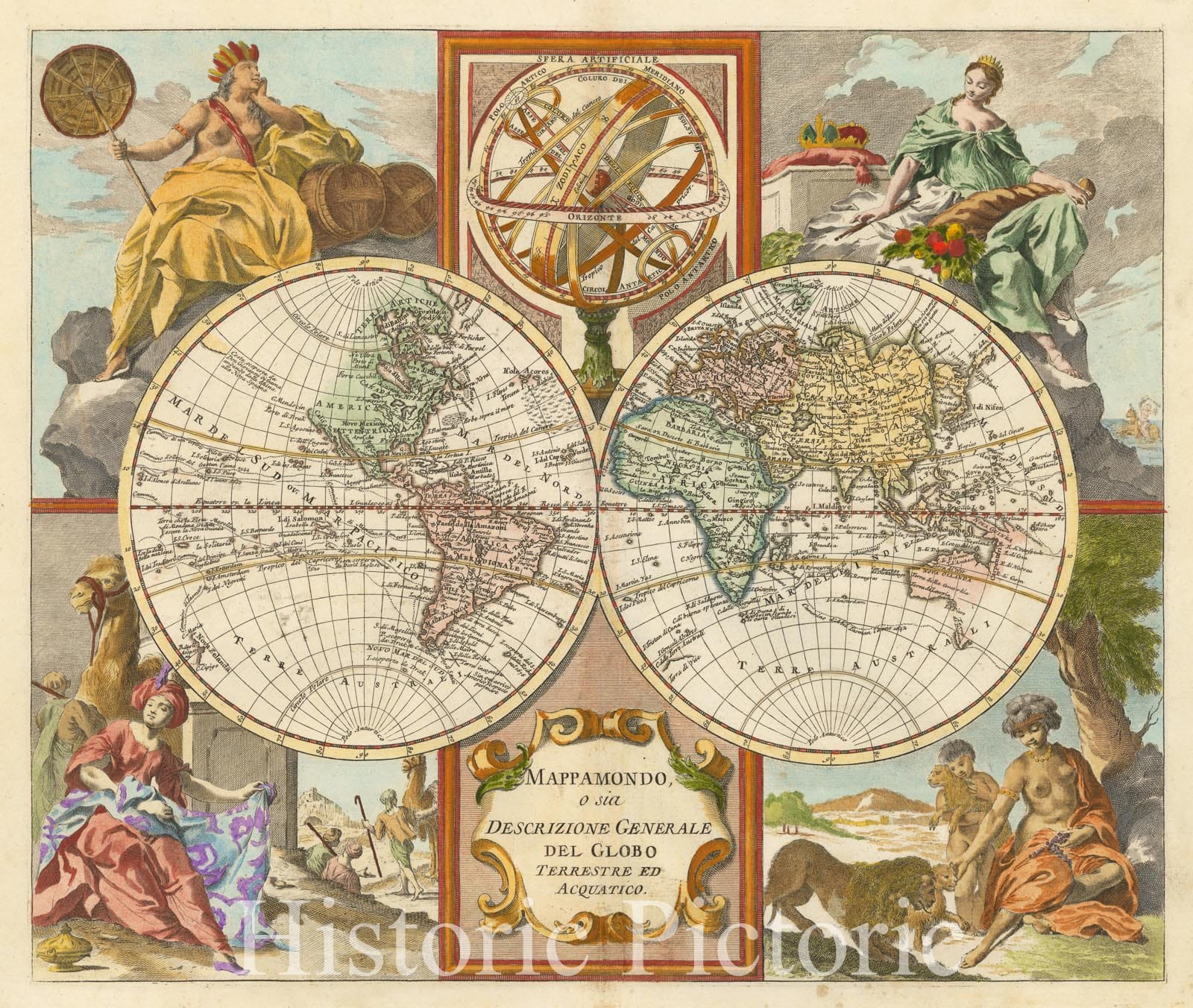 World Map 1750 - Italian Atlas Plate Historical Map Print