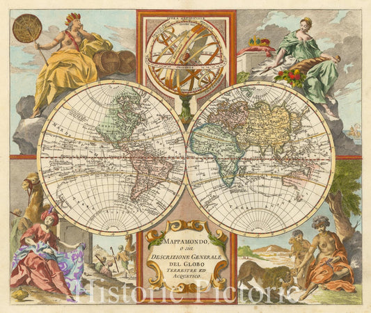 World Map 1750 - Italian Atlas Plate Historical Map Print