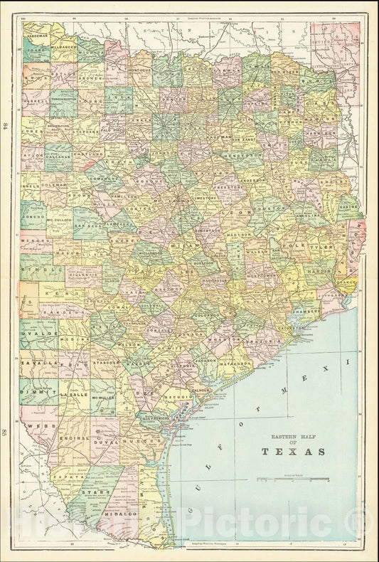 Historic Map : Eastern Half of Texas, 1892, George F. Cram, Vintage Wall Art
