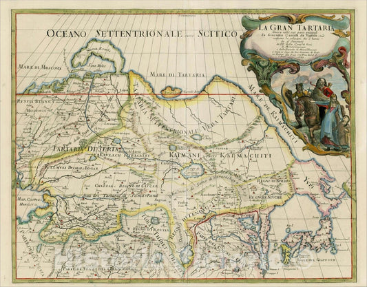 Historic Map : La Gran Tartaria divisa nelle sue parti prinicpali, 1693, 1693, Giacomo Cantelli da Vignola, Vintage Wall Art