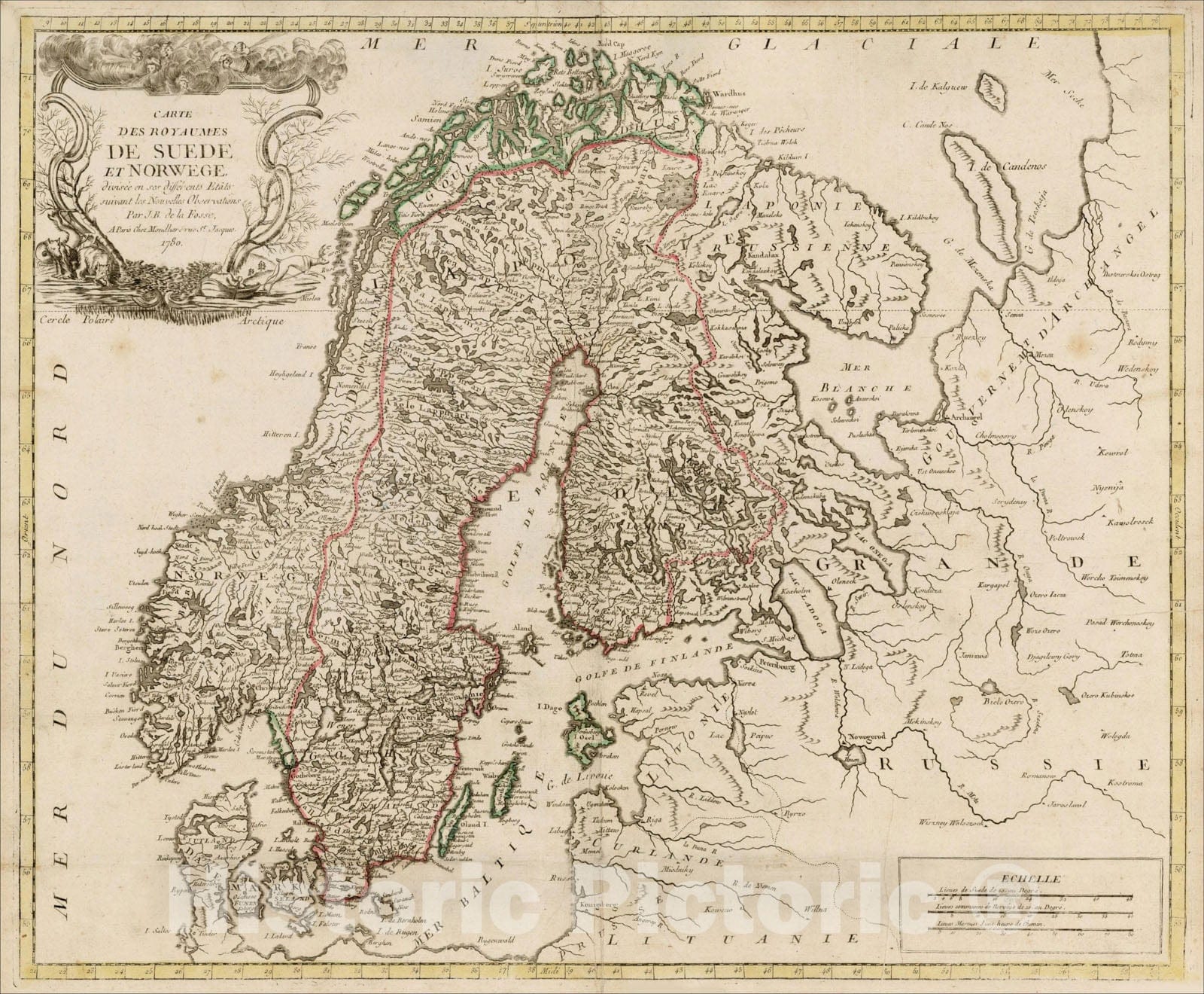 Historic Map : Carte Des Royaumes De Suede et Norwege divisee en ses differents Etats, 1780, 1780, , Vintage Wall Art