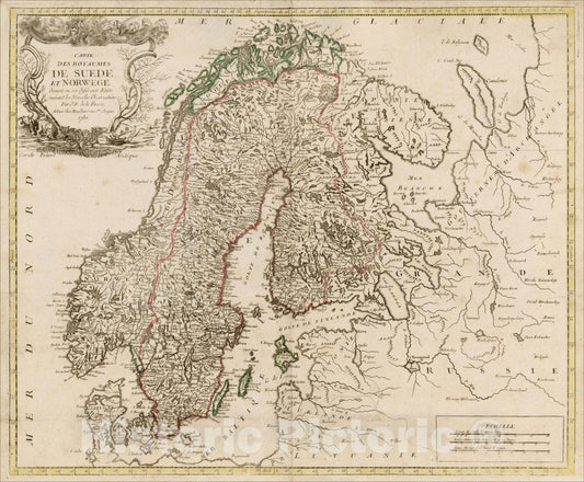 Historic Map : Carte Des Royaumes De Suede et Norwege divisee en ses differents Etats, 1780, 1780, , Vintage Wall Art