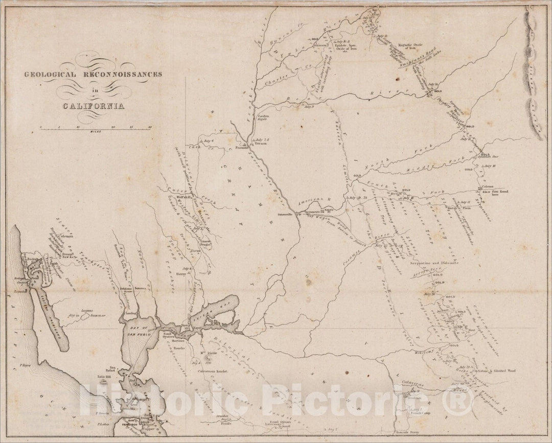 Historic Map : Geological Reconnoissances in California, 1850, Philip Thomas Tyson, Vintage Wall Art