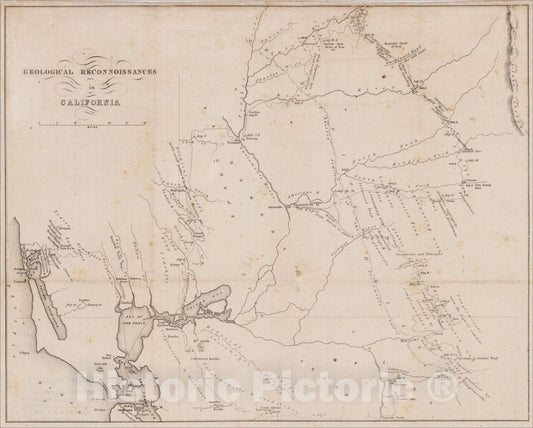 Historic Map : Geological Reconnoissances in California, 1850, Philip Thomas Tyson, Vintage Wall Art
