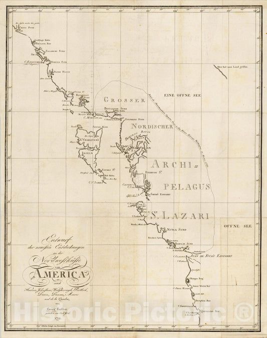 Historic Map : Entwurf der neuesten Entdeckungen an der Nordwestkuste von America nach Hanna, Johnstone, 1791, Georg Forster, Vintage Wall Art