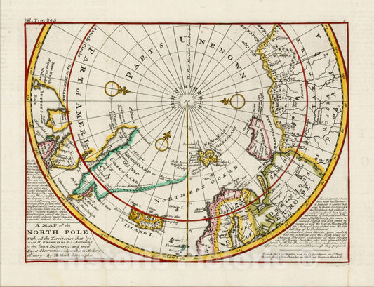 Historic Map : A Map of the North Pole with all the Territories that lye near it, known to us, 1729, Vintage Wall Art