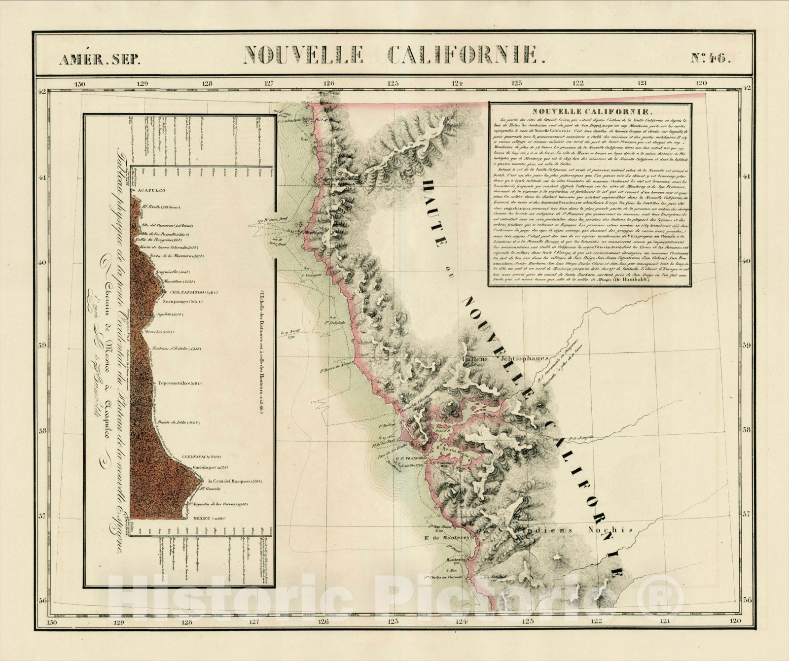 Historic Map : Amer. Sep. No. 46 Nouvelle Californie [San Francisco & Monterey Bay Region], 1825, , Vintage Wall Art
