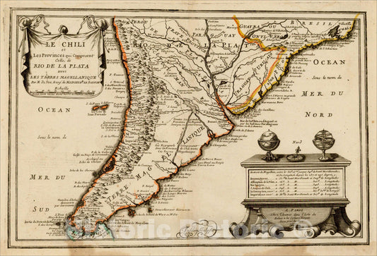 Historic Map : Le Chili et Les Provinces qui Composent Celle de Rio De La Plata avec Les Terres Magellanique, 172, 1702, Nicolas de Fer, Vintage Wall Art