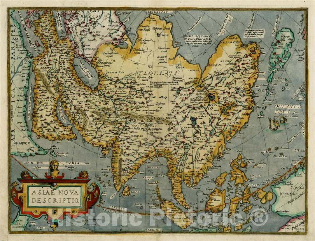 Historic Map : Asiae Nova Descriptio, 1574, Abraham Ortelius, v1, Vintage Wall Art