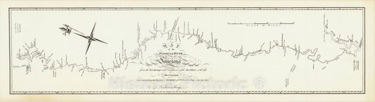 Historic Map : Map of the Washita River in Louisiana from the Hot Springs to the confluence of the Red River with the Mississippi, 1804, George T. Dunbar, v1, Vintage Wall Art