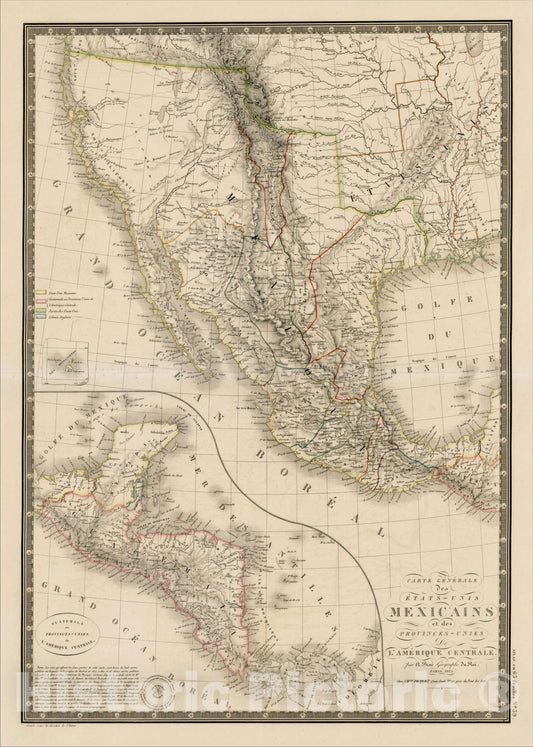 Historic Map : Carte Generale des Etats-Unis Mexicains et des Provinces-Unies De L'Amerique Centrale, 1825, 1825, , Vintage Wall Art