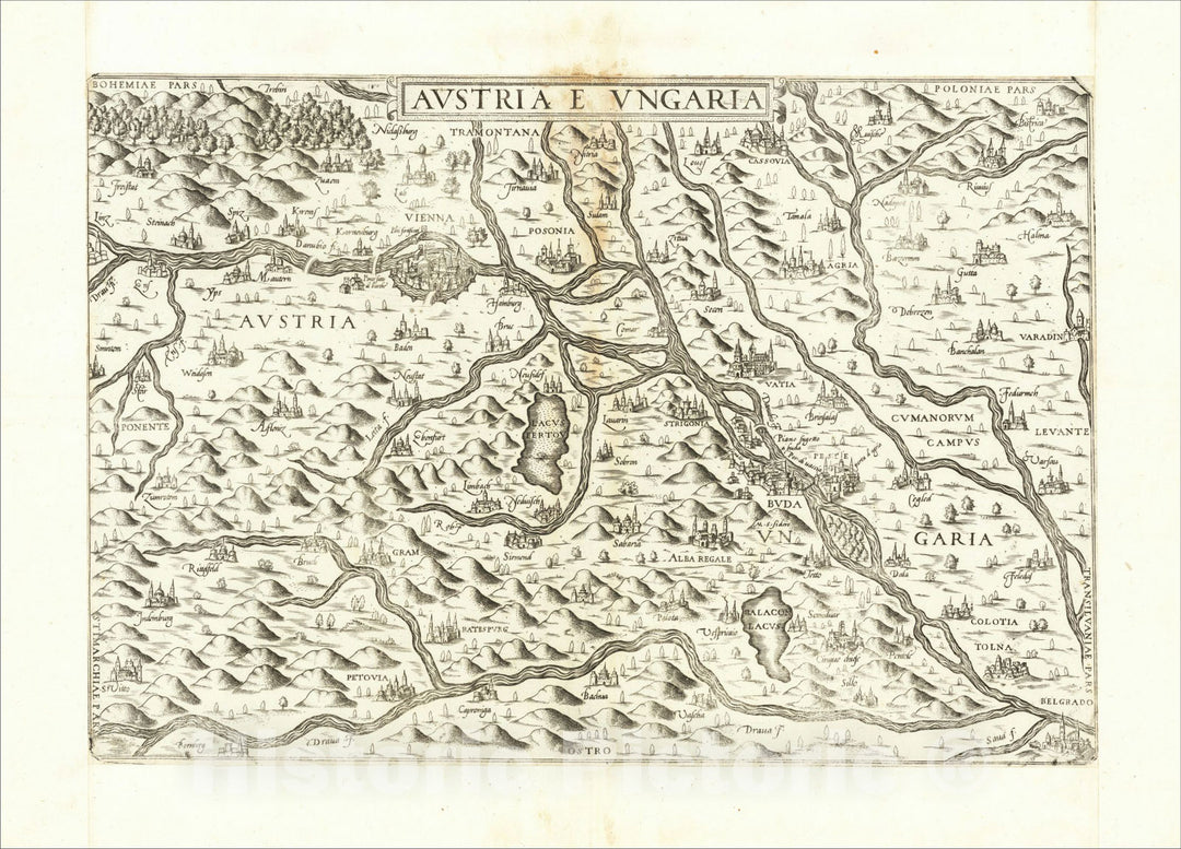Historic Map : Austria e Ungaria, c1565, Antonio Lafreri, Vintage Wall Art