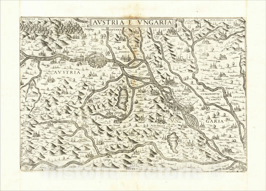Historic Map : Austria e Ungaria, c1565, Antonio Lafreri, Vintage Wall Art