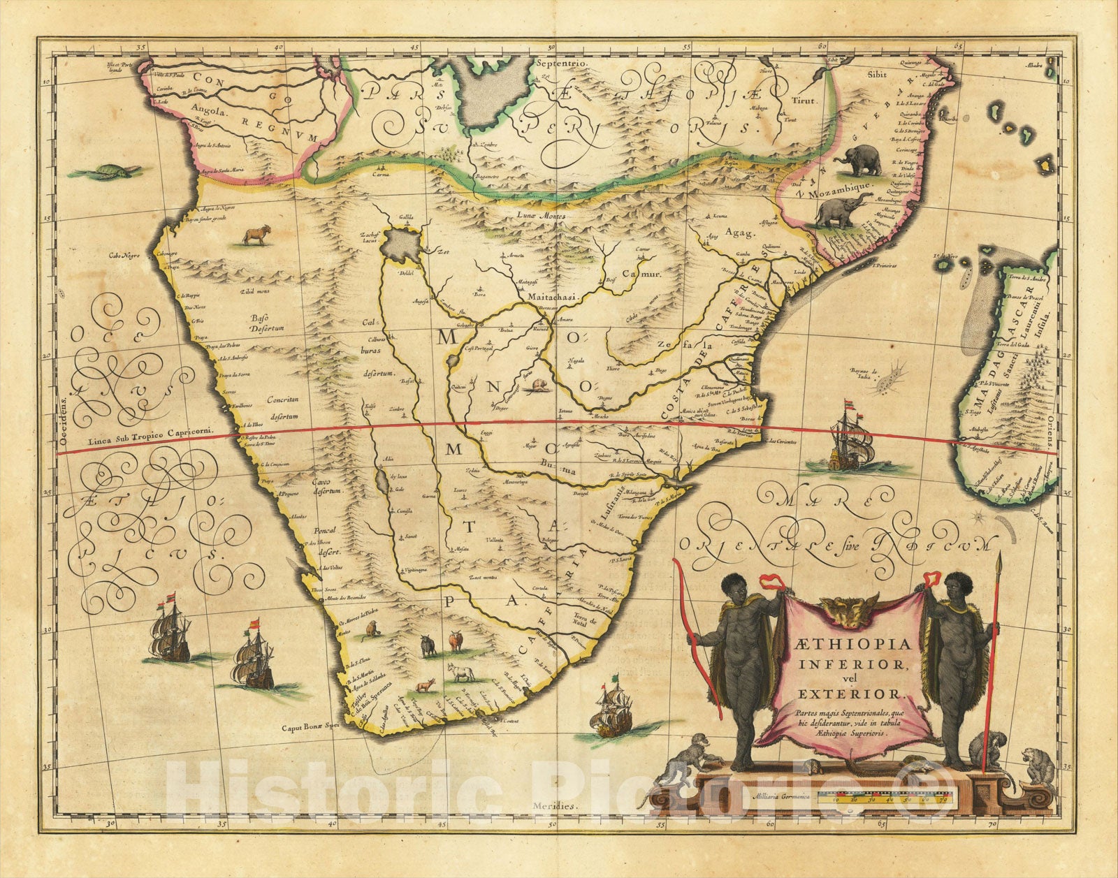 Historic Map : Aethiopia Inferior vel Exterior, ., c1640, Willem Janszoon Blaeu, Vintage Wall Art