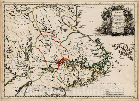 Historic Map : Sueonie ou Suede, ou sont les Provinces de Uplande, Sudermannie, Westmannie Noricie, Dalecarlie, Gestricie et les Isles d'Aland, 1666, 1666, , Vintage Wall Art