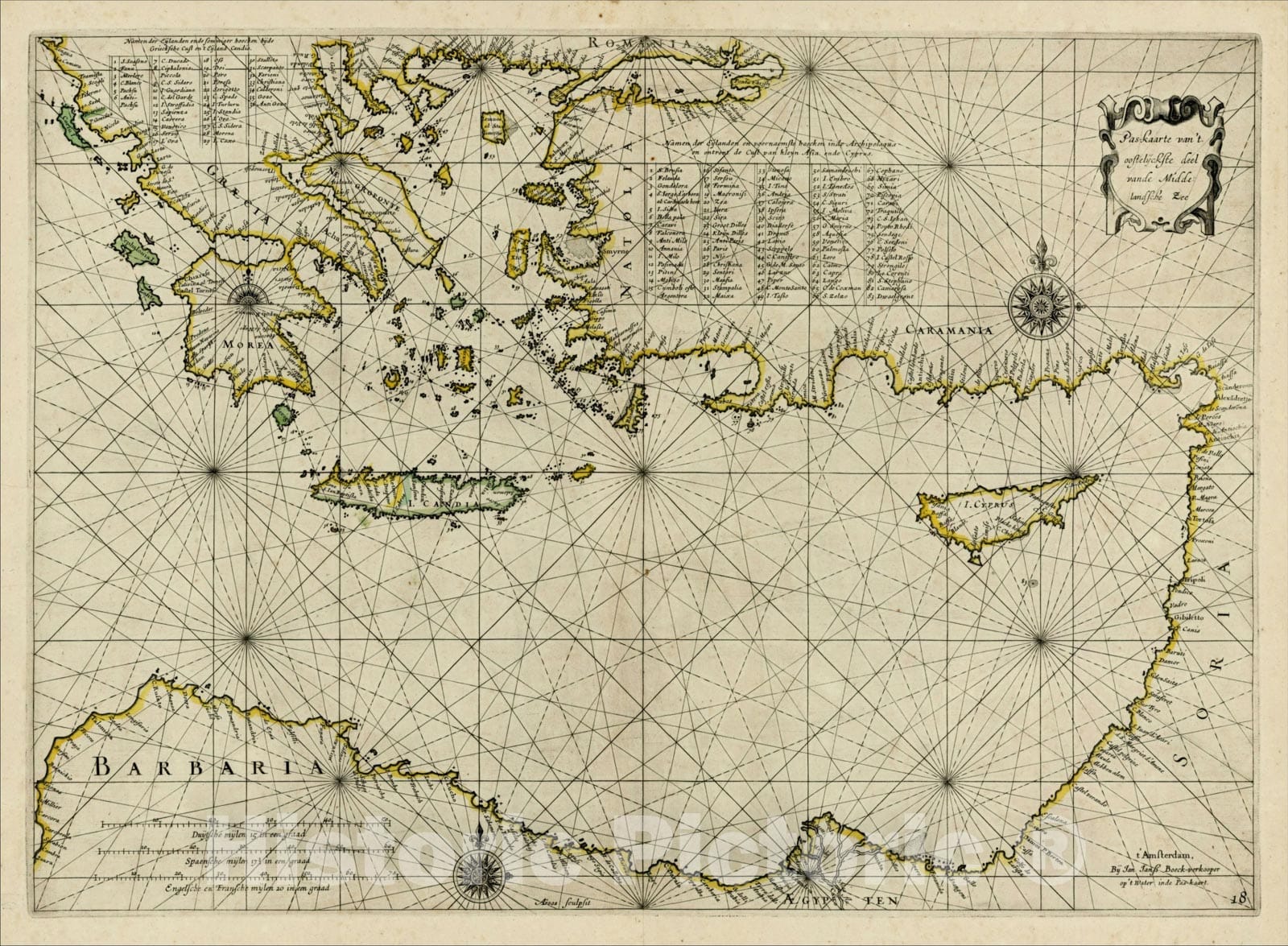 Historic Map : Pas-kaarte van't oostelijckste deel vande Middelandsdhe Zee, 1654, , Vintage Wall Art