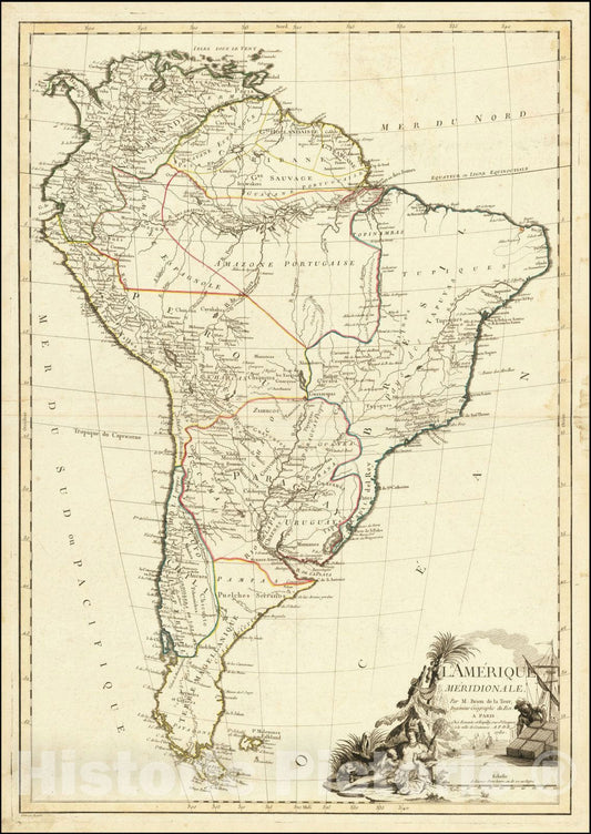 Historic Map : L'Amerique Meridionale, 1780, 1780, Jacques Esnauts, Vintage Wall Art