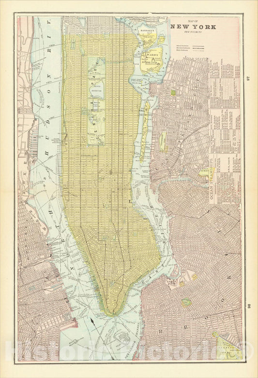 Historic Map : Map of New York and Vicinity, 1893, George F. Cram, v1, Vintage Wall Art