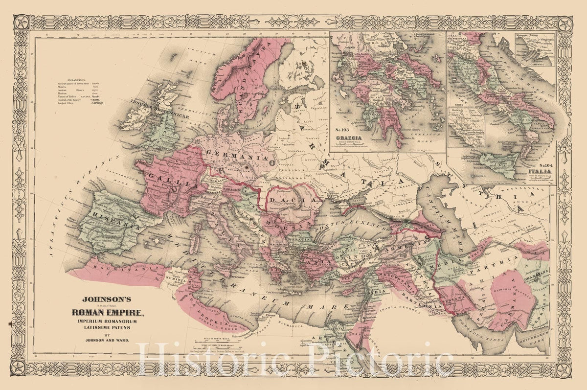 Historic Map : Johnson's Roman Empire, 1864, , Vintage Wall Art