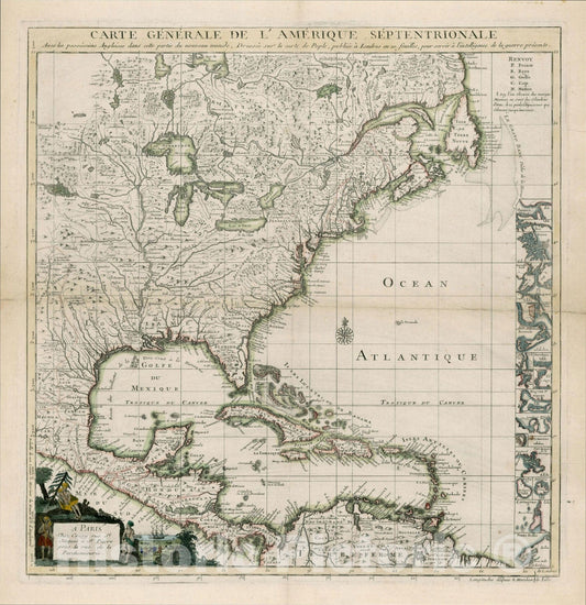 Historic Map : Carte Generale De L'Amerique Septentrionale Avec les possessions Angloies dans cette partie du nouveau monde, 1746, , Vintage Wall Art