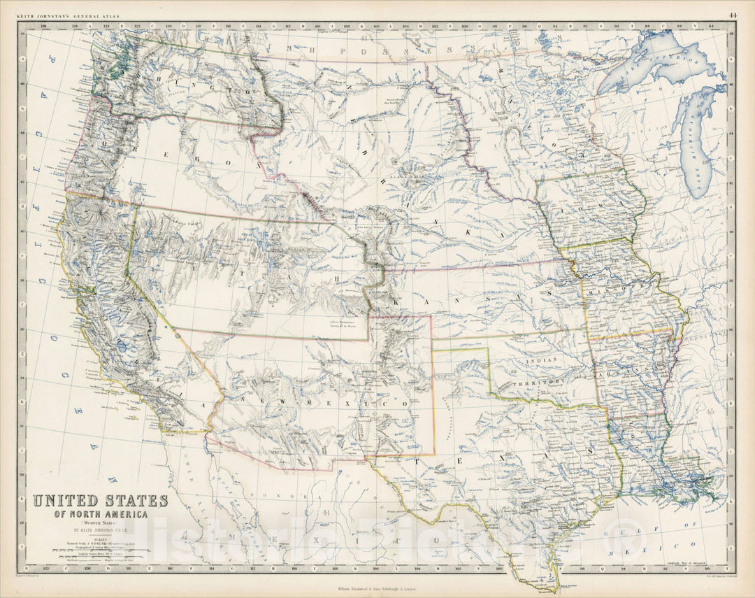 Historic Map : United States of North America (Western Sheet), c1855, , Vintage Wall Art