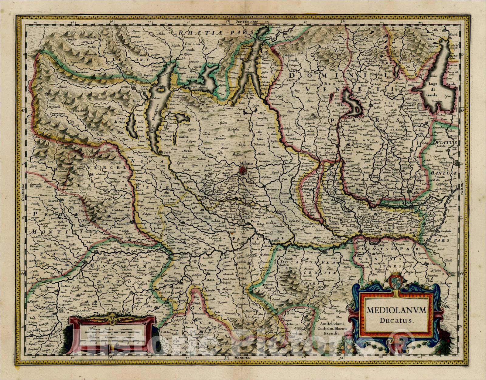 Historic Map : Mediolanum Ducatus, c1640, Willem Janszoon Blaeu, Vintage Wall Art
