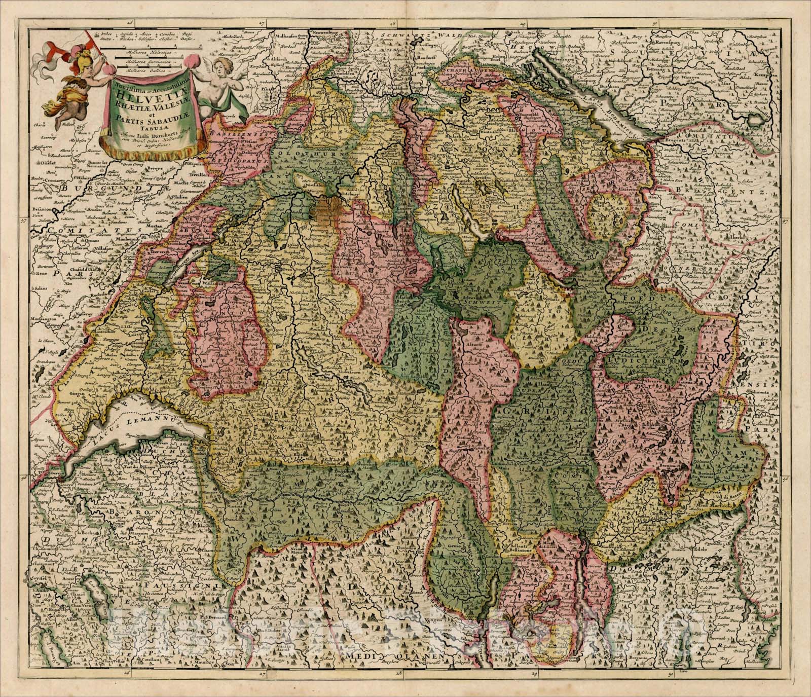 Historic Map : Novissima et Accuratissima Helvetiae, Rhaetiae, Valesiae et Partis Sabaudiae Tabula , c1700, Justus Danckerts, Vintage Wall Art