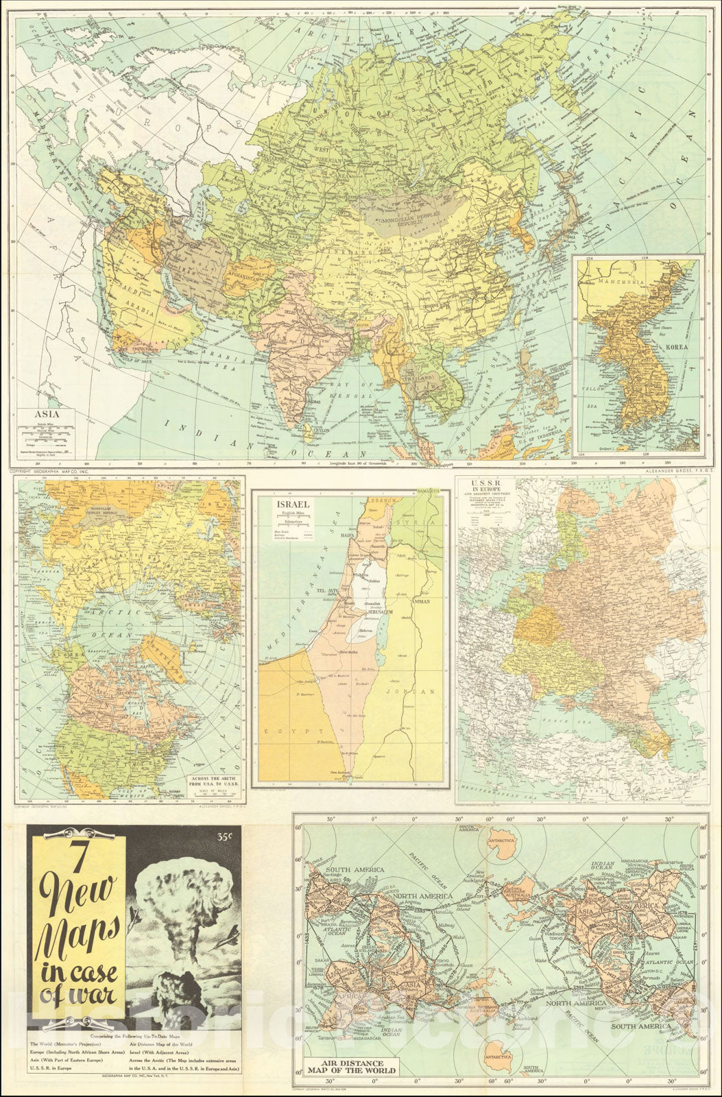 Historic Map : (Cold War - Preparing For Nuclear War) 7 New Maps in case of War, 1958, Geographia, Vintage Wall Art