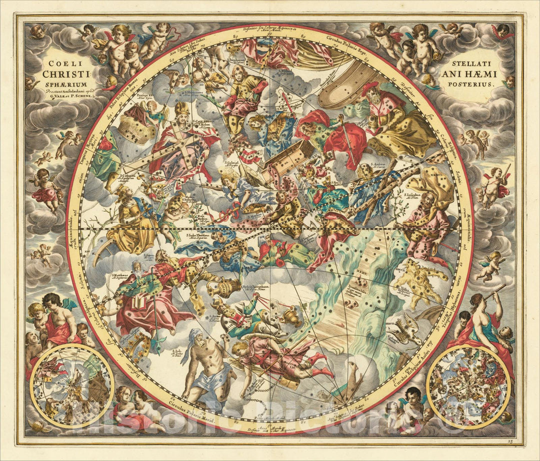 Historic Map : Coeli Stellati Christiani Haemisphaerium Posterius, 1684, Andreas Cellarius, Vintage Wall Art