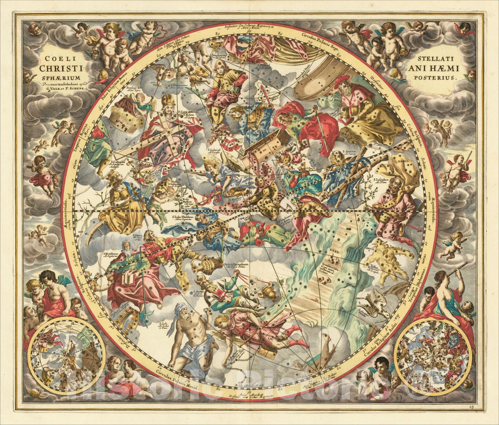 Historic Map : Coeli Stellati Christiani Haemisphaerium Posterius, 1684, Andreas Cellarius, Vintage Wall Art
