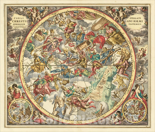 Historic Map : Coeli Stellati Christiani Haemisphaerium Posterius, 1684, Andreas Cellarius, Vintage Wall Art