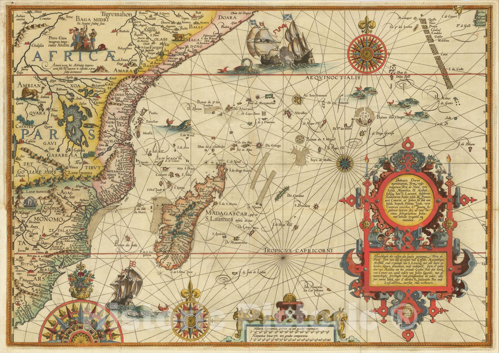 Historic Map : Delineatio Orarum Maritimarum, Terrae vulgo Indigetatae Terra do Natal, item Sofalae, Mozambicae, & Melindae, 1596, Jan Huygen Van Linschoten, Vintage Wall Art