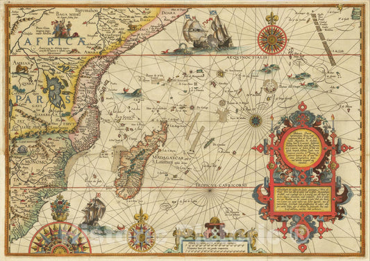 Historic Map : Delineatio Orarum Maritimarum, Terrae vulgo Indigetatae Terra do Natal, item Sofalae, Mozambicae, & Melindae, 1596, Jan Huygen Van Linschoten, Vintage Wall Art