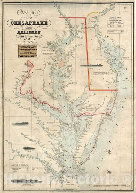 Historic Map : A Chart of the Chesapeake and Delaware Bays., 1852, Fielding Lucas Jr., Vintage Wall Art