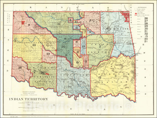 Historic Map : Indian Territory, 1887, 1887, U.S. General Land Office, Vintage Wall Art