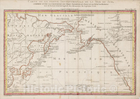 Historic Map : Carte De La Partie Septentrionale De La Mer Du Sud, Comprise Entre La Californie, Les Isles Sandwich, Le Japon et le Detrt, c1785, Dupuis, Vintage Wall Art
