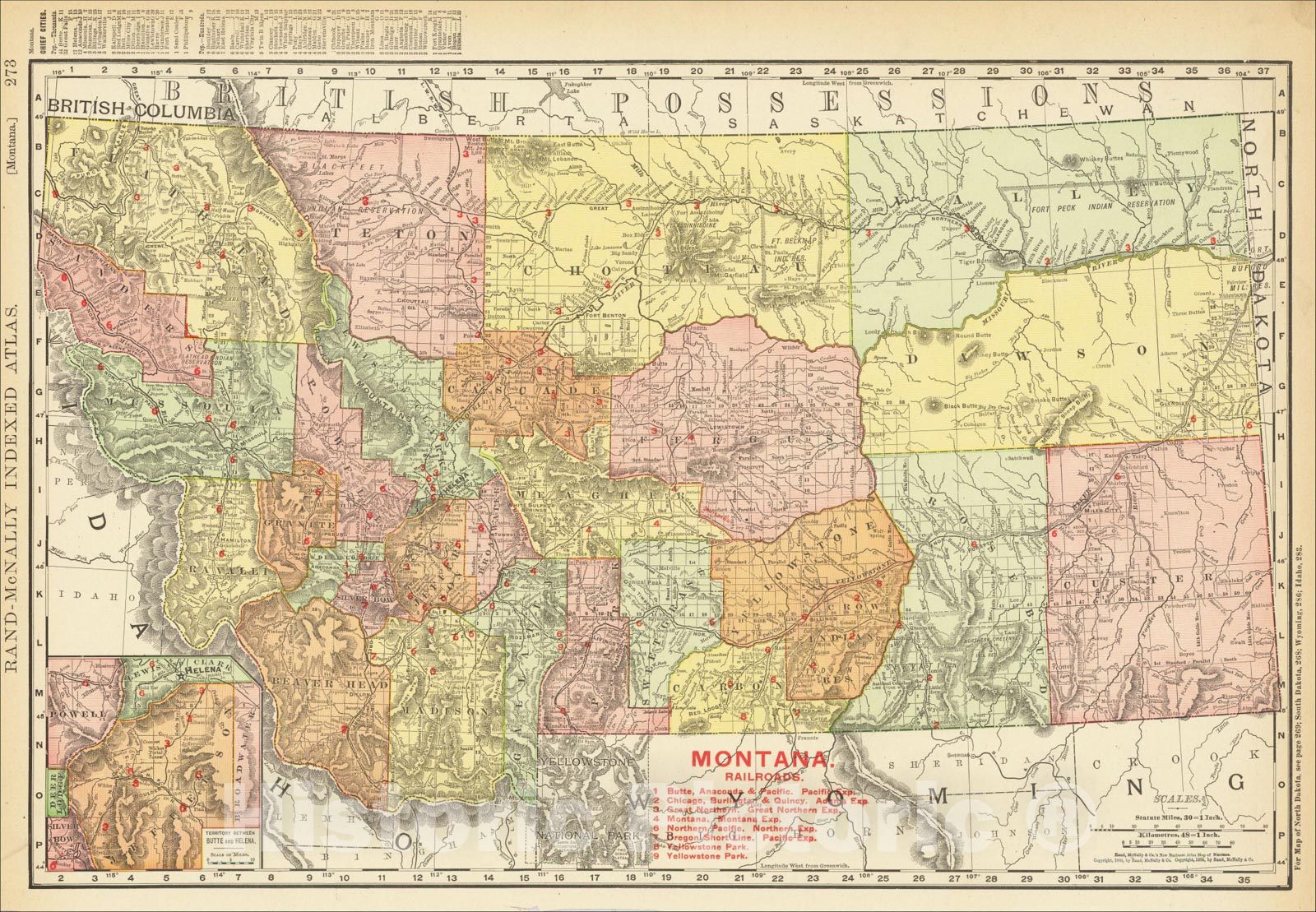 Historic Map : Montana, 1908, Rand McNally & Company, Vintage Wall Art