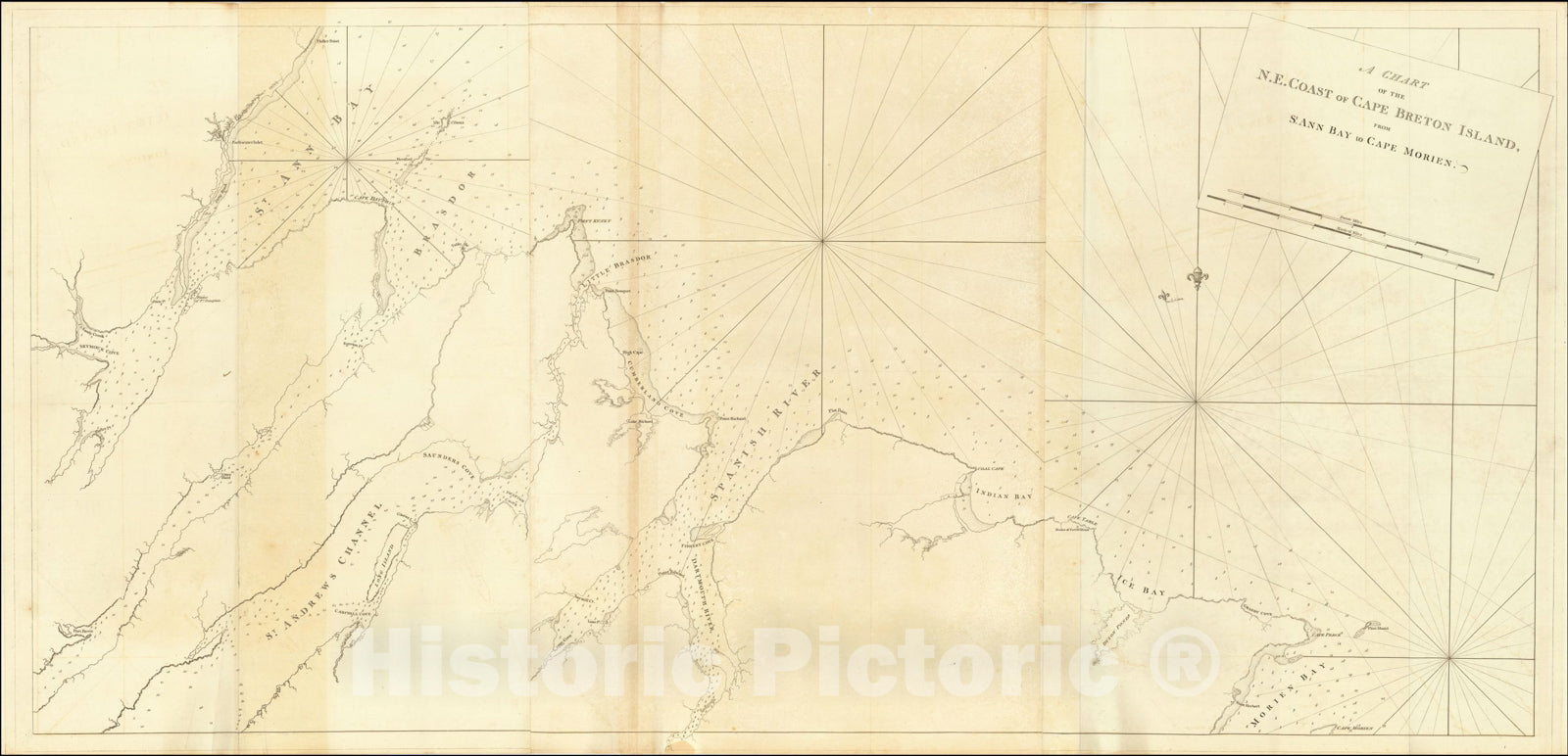 Historic Map : A Chart of the N.E. Coast of Cape Breton Island, From St. Ann Bay to Cape Morien, 1781, Joseph Frederick Wallet Des Barres, Vintage Wall Art