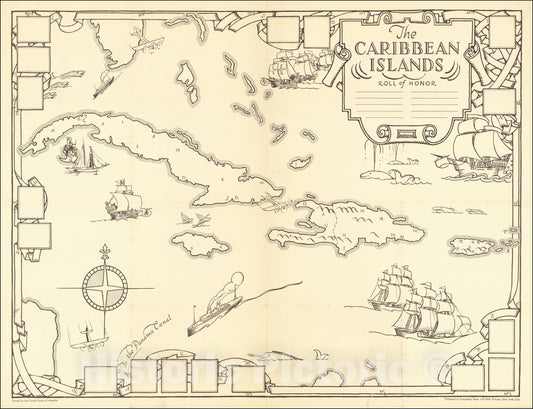 Historic Map : The Caribbean Islands, 1930, Dr. Gilbert Q. LeSourd, Vintage Wall Art