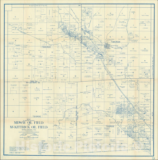 Historic Map : Map of Northern Portion of Midway Oil Field and McKittrick Oil Field Kern Co. Cal, 1924, California State Mining Bureau, Vintage Wall Art